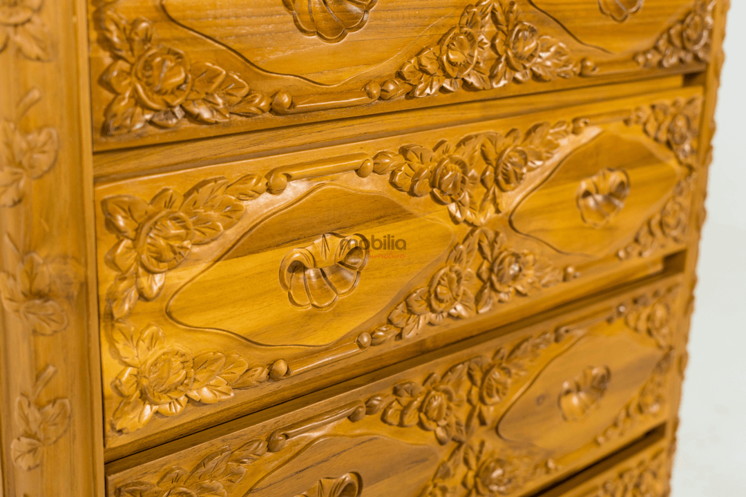 Aquila 90cm Wide Rectangular Chest of Drawers with Flower Design - Image 4
