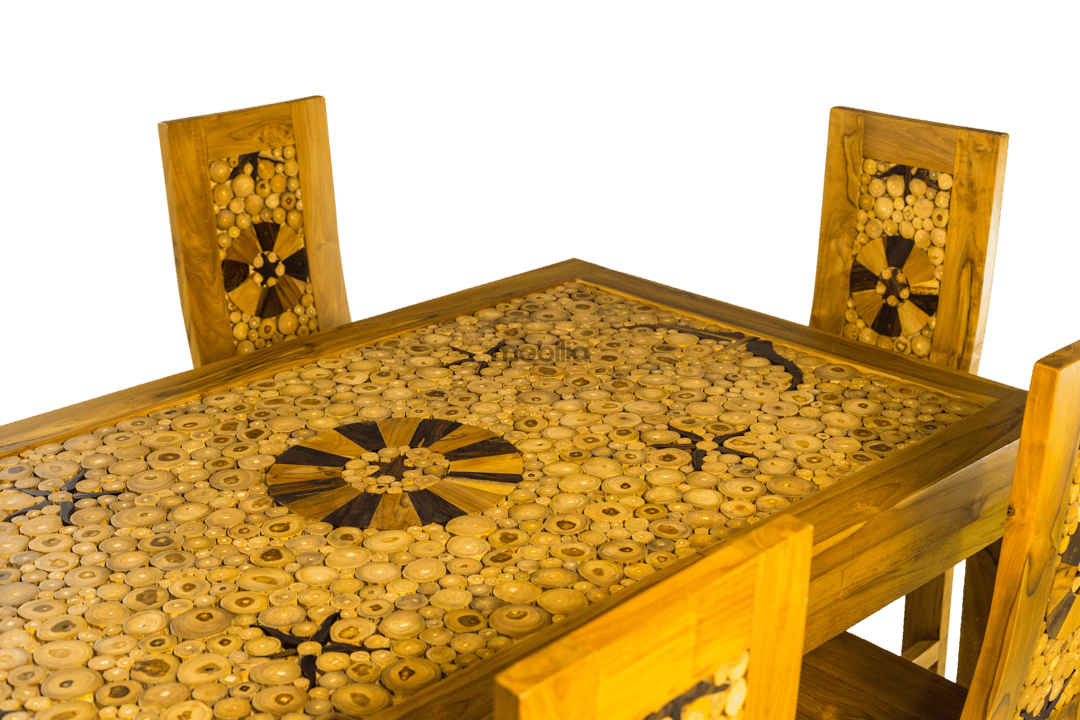 6 Seater Cajun Dining Set with Coin Design - Image 3