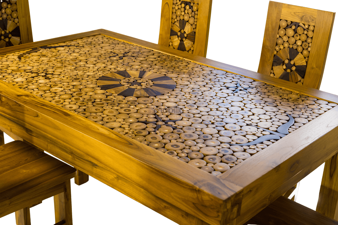 6 Seater Cajun Dining Set with Coin Design - Image 4
