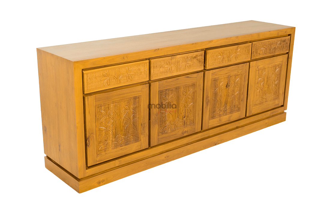 Hydrangea 200cm Wide Rectangular Bahut with Bamboo Design - Image 3