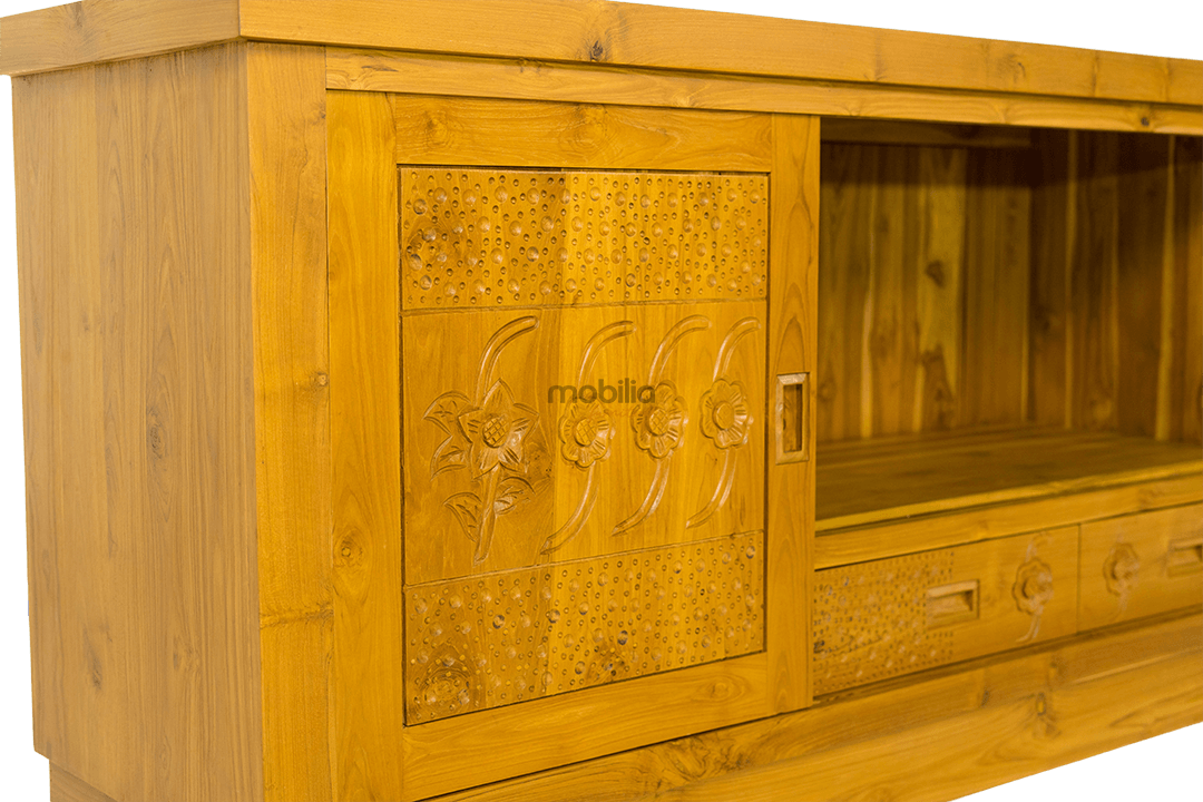 Echinacea 200cm Wide Rectangular Bahut with Flower Design - Image 4