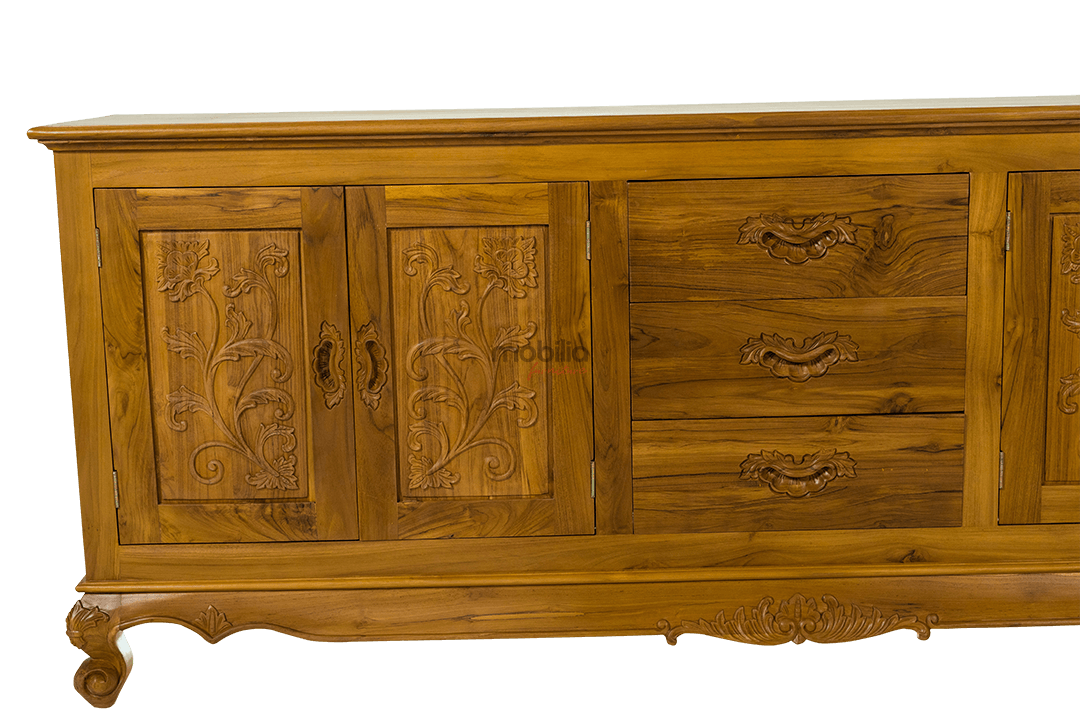 Lunaria 200cm Wide Rectangular Bahut with Flower Design - Image 4